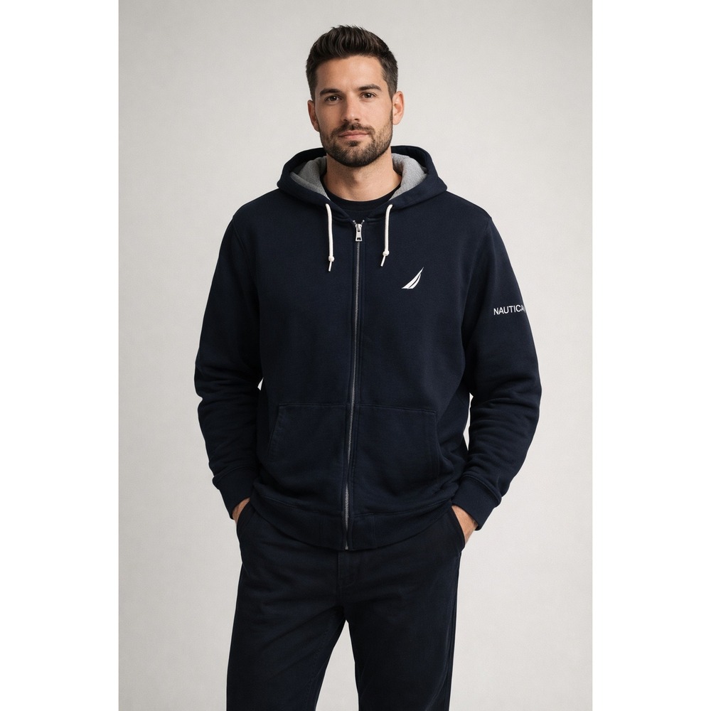 Nautica Full Zip Sweater Mens 3XL Navy Logo Casual Preppy Coastal Athleisure